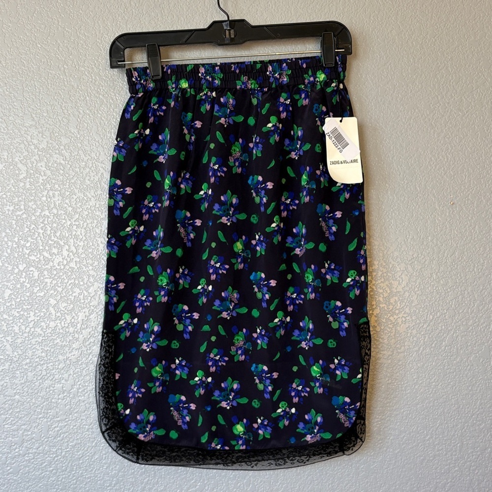 Zadig & Voltaire Black and Blue Floral Pencil Skirt 100% Silk